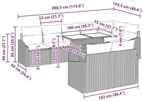 Conjunto de Sofá de Jardim 9 Peças com Almofadas Bege em Rattan Sintét