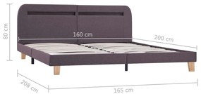 Estrutura cama c/ LEDs em tecido 160x200cm cinzento-acastanhado