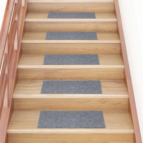 vidaXL Tapetes de escada autoadesivos 15 peças 60x25 cm cinza claro retangulares
