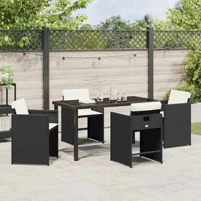 Conjunto de Jantar de Jardim 5 Peças com Almofadas Preto Vime PE