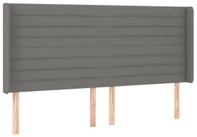 Cabeceira de cama c/ LED tecido 183x16x118/128 cm cinza-escuro