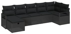 Conjunto de Sofá de Jardim vidaXL 7 Peças com Almofadas Preto Rattan P
