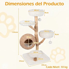 Árvore para Gatos, 59 x 59 x 134 cm, 5 Níveis com Casota, Branco