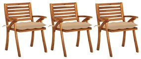 vidaXL Cadeiras de jantar jardim c/ almofadões 3 pcs madeira acácia