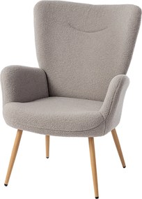 HOMCOM Poltrona de sala, poltrona almofadada em tecido bouclette com encosto alto e apoios de braço, 71x74x97,5cm, cinza | Aosom Portugal