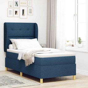 vidaXL Cama Box Springs com ColchĂŁo Cinza Escuro 90x190 cm Azul tecido