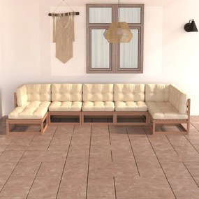 7 pcs conjunto lounge de jardim com almofadões pinho maciço