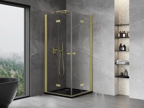 Mexen Mist-F Duo cabine de duche dobrável 90 x 90 cm, transparente, ouro escovado - 8A6-090L-090P-55-00