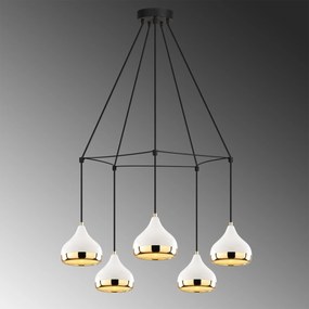 Candeeiro de Teto Yildo – Branco, Preto e Dourado – Diâmetro 68 cm, Al