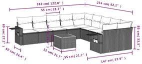 11 pcs conj. sofás jardim c/ almofadões vime PE bege misturado