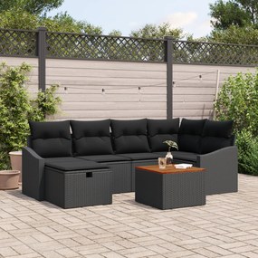 Conjunto de Sofá de Jardim com 7 Peças e Almofadas em Rattan Poli Pret