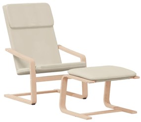 Cadeira de descanso com banco p/ pés tecido cor creme