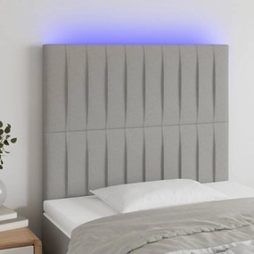 Cabeceira cama c/ luzes LED tecido 100x5x118/128cm cinza-claro