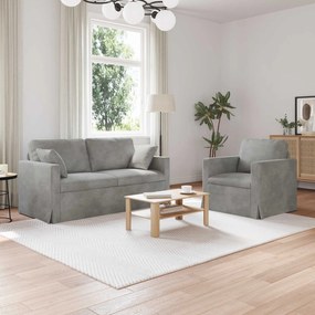 vidaXL Sofá 2 pcs Cinzento-claro 158 x 78 x 80 cm Veludo