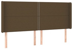 Cama box spring c/ colchão/LED 160x200cm tecido castanho-escuro