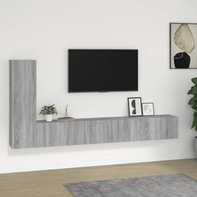 Conjunto móveis de TV 3 pcs madeira processada sonoma cinza