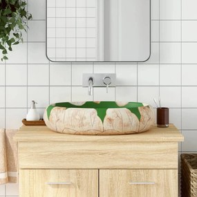 Lavatório de bancada oval 59x40x15 cm cerâmica verde e castanho