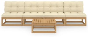 5 pcs conjunto lounge de jardim c/ almofadões pinho maciço