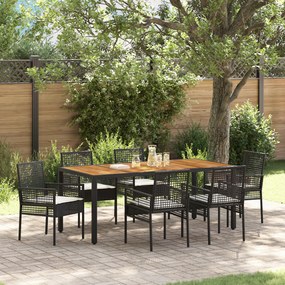 vidaXL Conjunto de Jantar para Jardim de 7 Peças com Almofadas em Rattan Preto