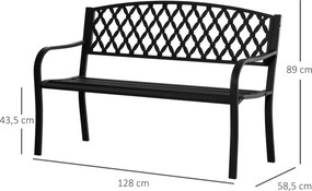 Banco de Jardim de 2 Lugares com Encosto Decorativo e Apoio para os Braços para Terraço Varanda Pátio Exterior Carga 280kg Ferro Fundido e Aço 128x58,