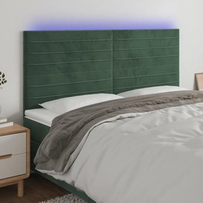 Cabeceira de cama c/ LED veludo 200x5x118/128 cm verde-escuro