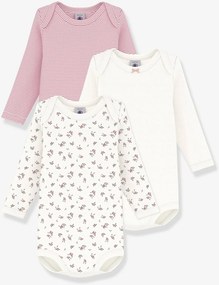 Lote de 3 bodies de manga comprida PETIT BATEAU rosa