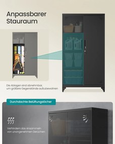 Armário arrumação multifuncional com 2 portas e 5 compartimentos, 80 x 40 x 165 cm, preto mate