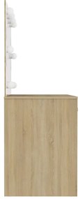 Mesa de maquilhagem c/ luzes LED 110x55x145 cm MDF cor carvalho
