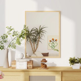 Espelho de parede retangular de 80 x 60 cm, com moldura em madeira natural, ideal para a casa de banho, sala de estar ou quarto