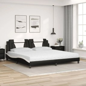 Cama com colchão 200x200 cm couro artificial preto e branco