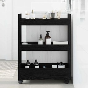 vidaXL Carrinho de Armazenagem Estreito 3 Camadas Carvalho Preto Madeira de Engenharia