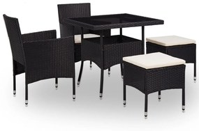 vidaXL 5 pcs conjunto jantar p/ exterior vime PE e vidro preto