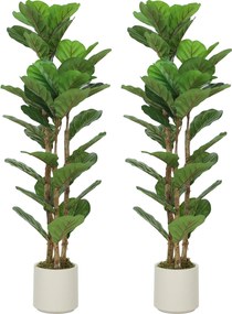 HOMCOM Conjunto de 2 plantas artificiais 120 cm Figueira-lira com vaso em plástico e tronco em madeira maciça, verde | Aosom Portugal