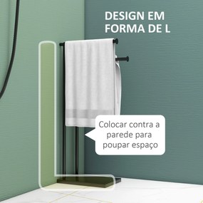 Toalheiro de Pé de 2 Níveis Toalheiro Casa de Banho com Estrutura de Metal Toalheiro em Forma de L 35,5x20x78 cm Preto