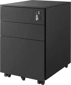 Bloco gavetas escritório com rodas com 3 gavetas 52 x 39 x 60 cm preto