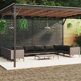 vidaXL 11pcs conj. lounge jardim c/ almofadões vime PE cinzento-escuro