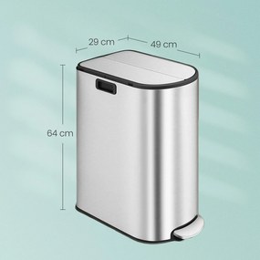 Caixote de lixo com 2 compartimentos 49 x 29 x 64 cm prateado