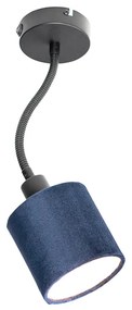 Candeeiro de parede preto com interruptor azul e braço flexível - Merwe Moderno
