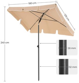 Guarda-sol para jardim 1,8 x 1,25 m até UPF 50+ Taupe