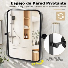 Espelho de parede retangular horizontal/vertical com moldura metálica basculante e suportes de parede modernos e minimalistas 76,5 x 56 cm Preto