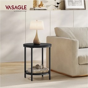 Mesa auxiliar de 2 níveis 45 x 55 cm (Ø x A) com estrutura preta e tampo preto com efeito mármore Preta