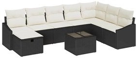 Conjunto de Sofá de Jardim de 9 peças com Almofadas em Preto Rattan Po