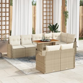 Conjunto de Sofá de Jardim vidaXL 9 Peças com Almofadas Bege Vime Poli