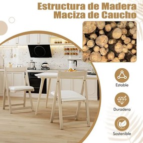 Conjunto de 2 cadeiras jantar dobráveis de madeira de borracha estofadas com almofada sem braços empilháveis Natural