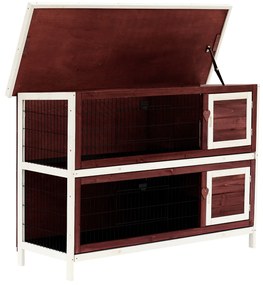 Coelheira de Madeira Exterior de 2 Níveis Gaiola para Coelhos com Teto Asfáltico 4 Portas e Bandejas Removíveis 136x50x93cm Marrom Avermelhado