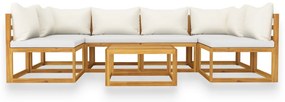 7 pcs conjunto lounge jardim c/ almofadões acácia maciça creme