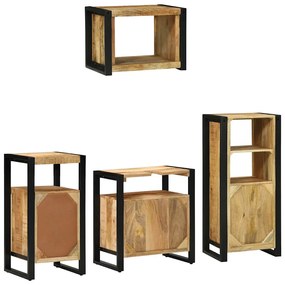 Conjunto de Móveis para Banheiro 4 pcs Madeira de manga maciça