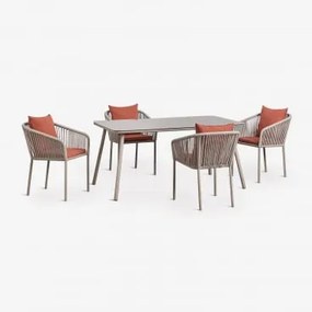 Conjunto De Mesa Retangular 160x90 Cm E 4 Cadeiras De Jardim Em Corda Trançada Arhiza Classic Castanho Moka - Terracota - Sklum