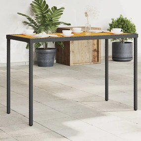 vidaXL Mesa de jardim com tampo em acácia 115x54x74 cm vime PE preto