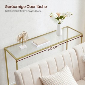 Mesa consola moderna para sofá 35 x 120 x 80 cm dourado-transparente